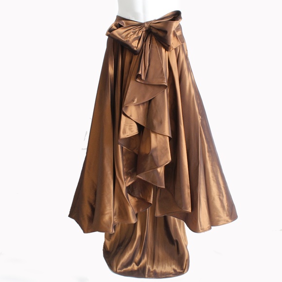 Formal Skirt with Bow Silk Blend Taffeta Open Floor Length Vintage France 42 - Picture 1 of 7